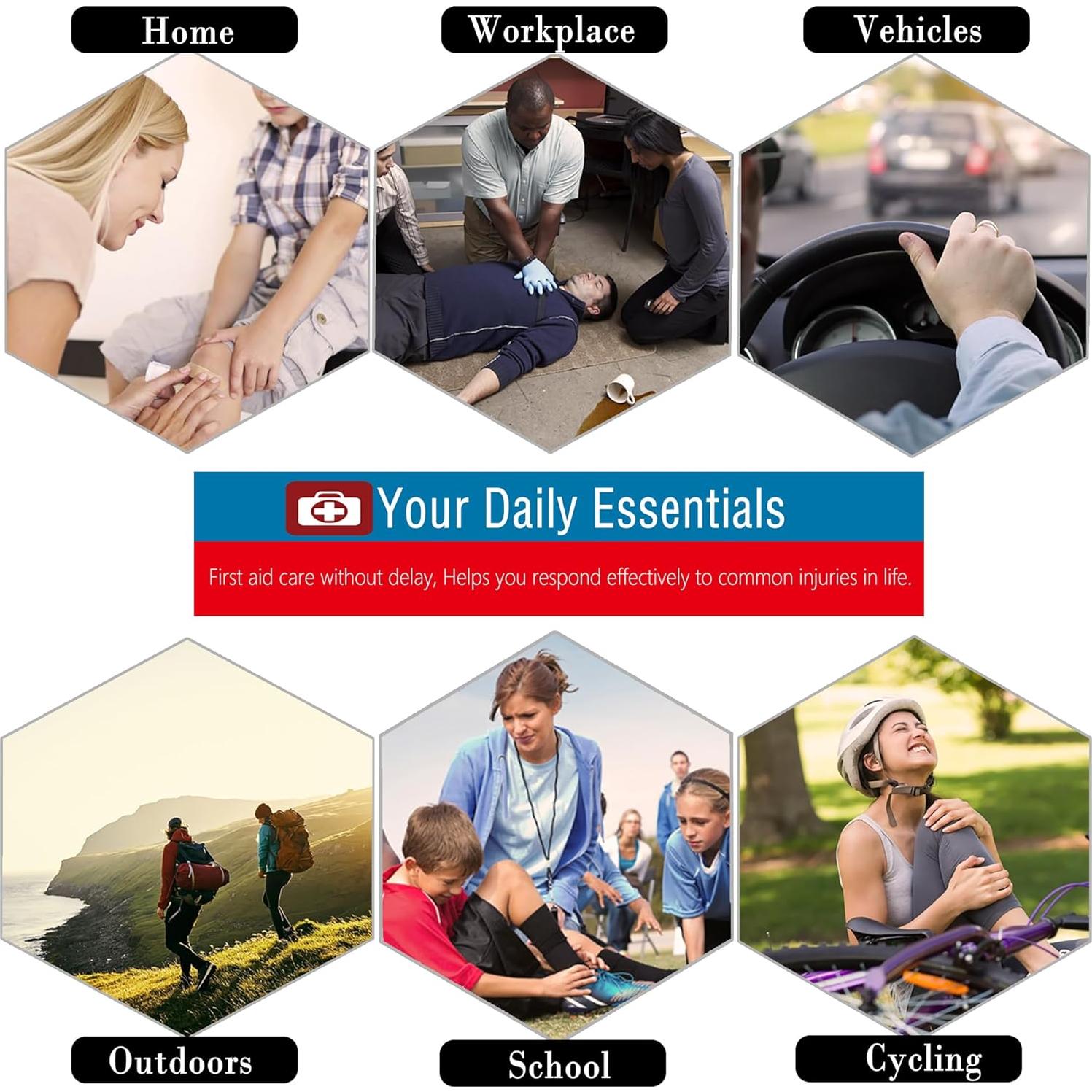 Small Emergency First Aid Kit Including 166 Pieces of Supplies to Clean, Treat, and Protect Minor Injuries for Outdoors, Camping, Auto, Home, and Workplace