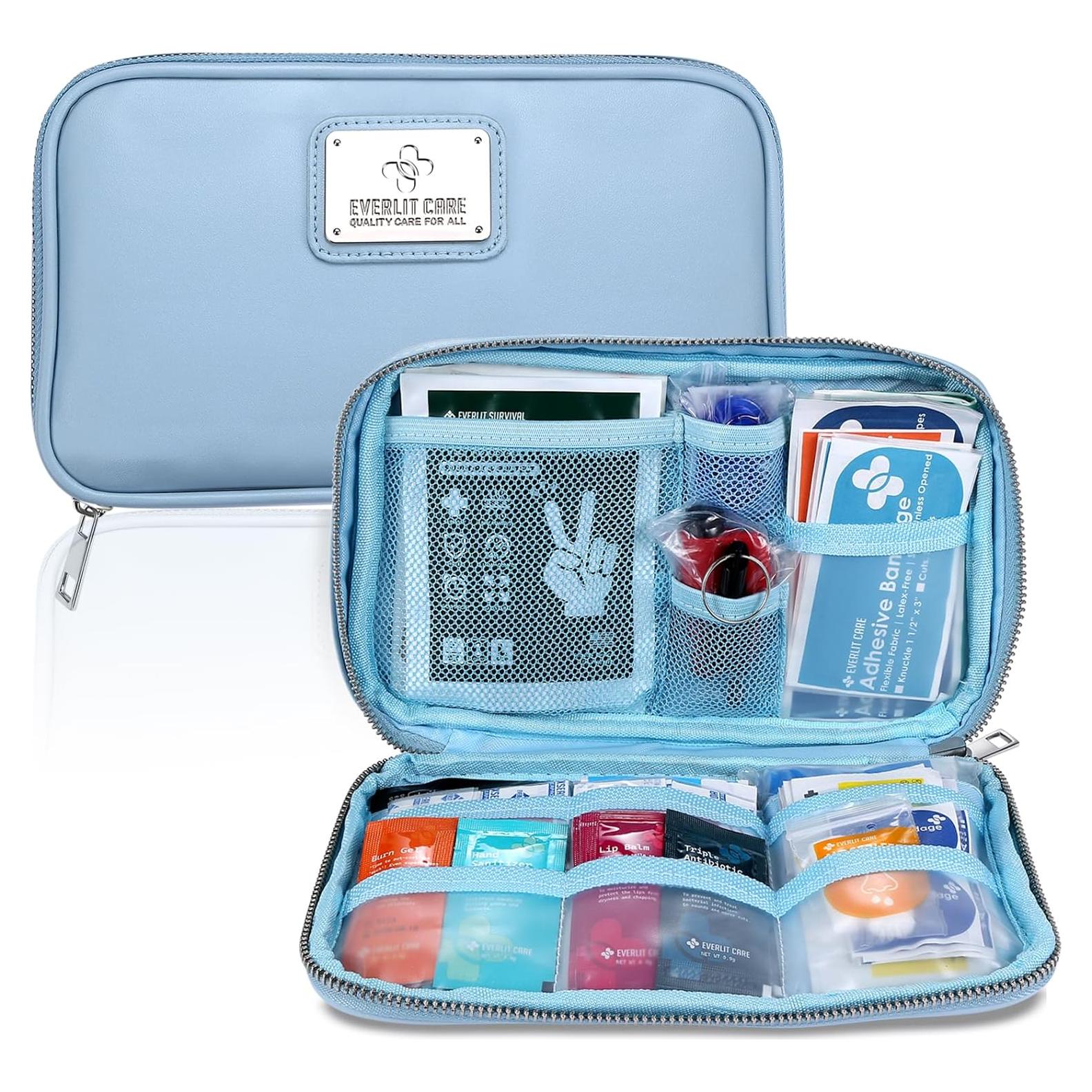 Car First Aid Kit with Emergency Supplies Survival Gear Including Window Breaker Disposable Urine Bag Mountable Survival Kit for Family Travel in Car (Cyan)