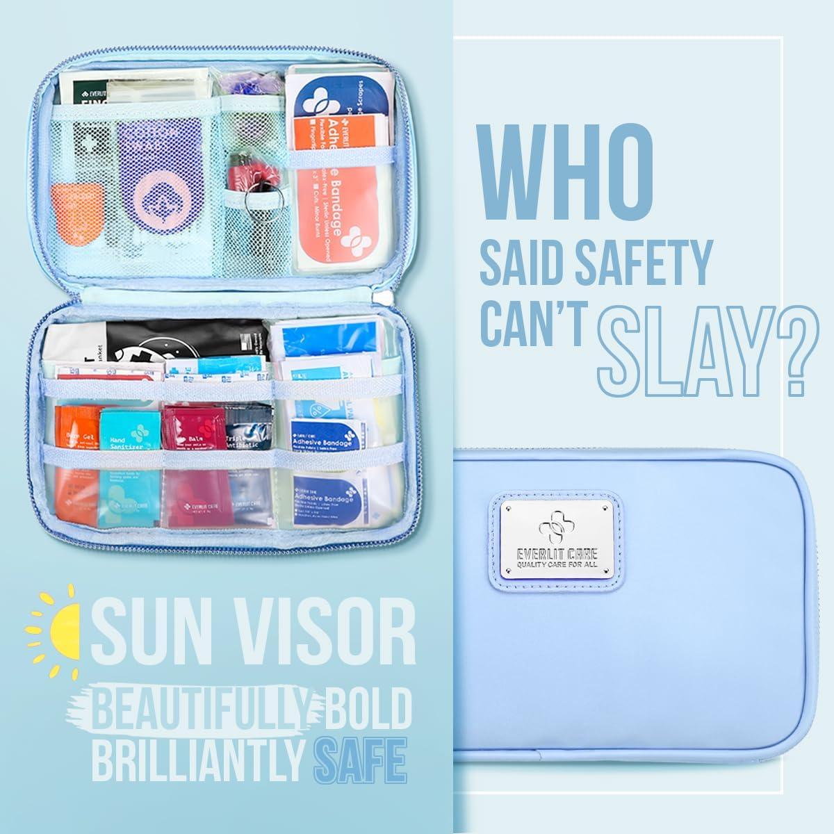 Car First Aid Kit with Emergency Supplies Survival Gear Including Window Breaker Disposable Urine Bag Mountable Survival Kit for Family Travel in Car (Cyan)