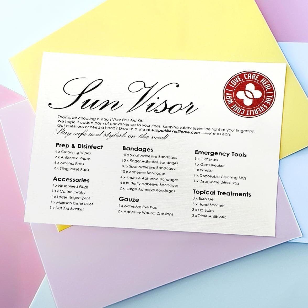 Car First Aid Kit with Emergency Supplies Survival Gear Including Window Breaker Disposable Urine Bag Mountable Survival Kit for Family Travel in Car (Cyan)