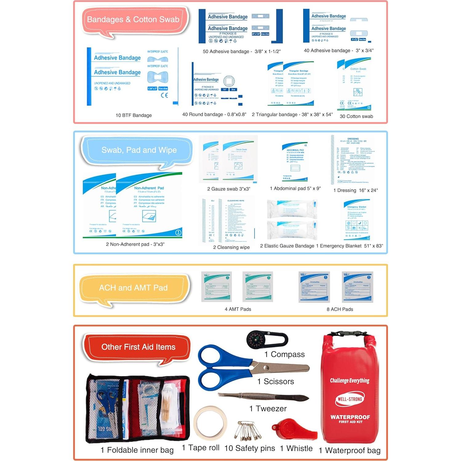 Kit de Primeros Auxilios Impermeable WELL-STRONG 210 Piezas