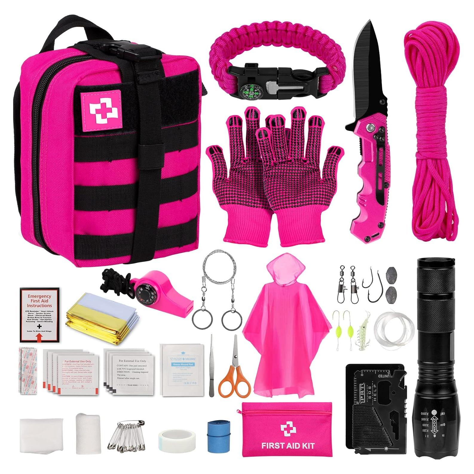 Kit de Supervivencia Vioview Rosa con Primeros Auxilios y Bolsa Molle