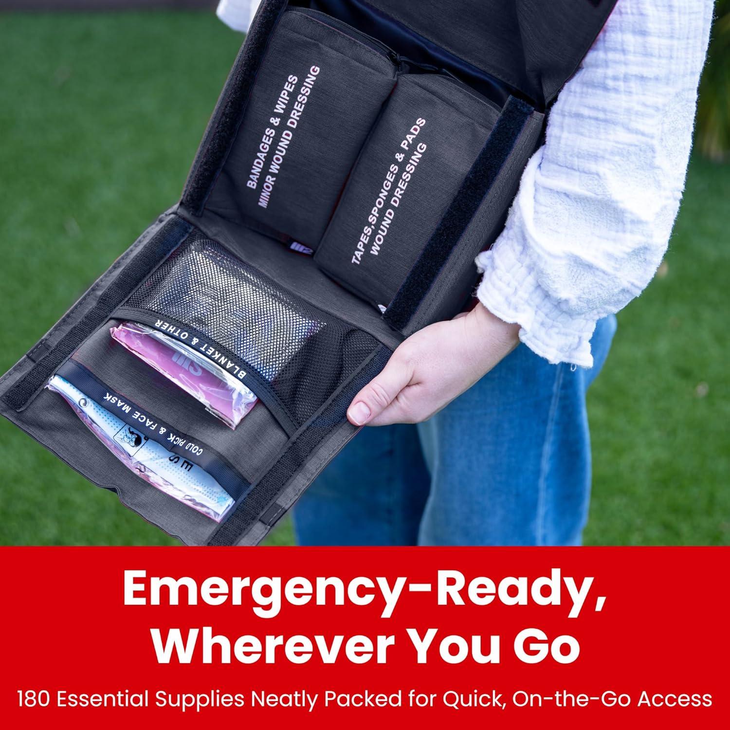 M2 BASICS Premium First Aid Kit (Includes 2 Mini Kits + Stylish Bag) Executive Gray | First Aid Kit Car, Camping Essentials, FSA Eligible Items Only List, Car Accessories, Hiking Gear, Dorm Essentials