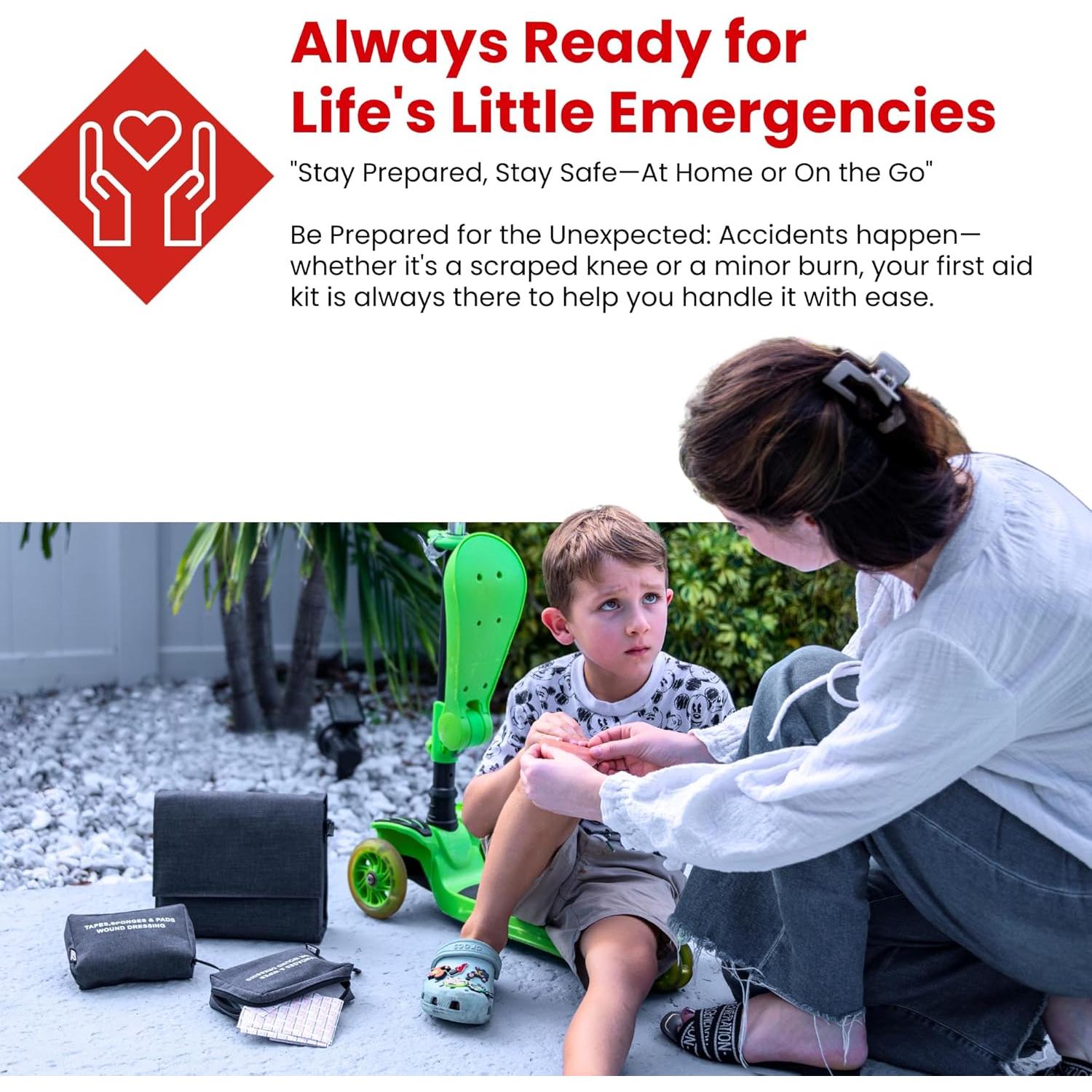 M2 BASICS Premium First Aid Kit (Includes 2 Mini Kits + Stylish Bag) Executive Gray | First Aid Kit Car, Camping Essentials, FSA Eligible Items Only List, Car Accessories, Hiking Gear, Dorm Essentials