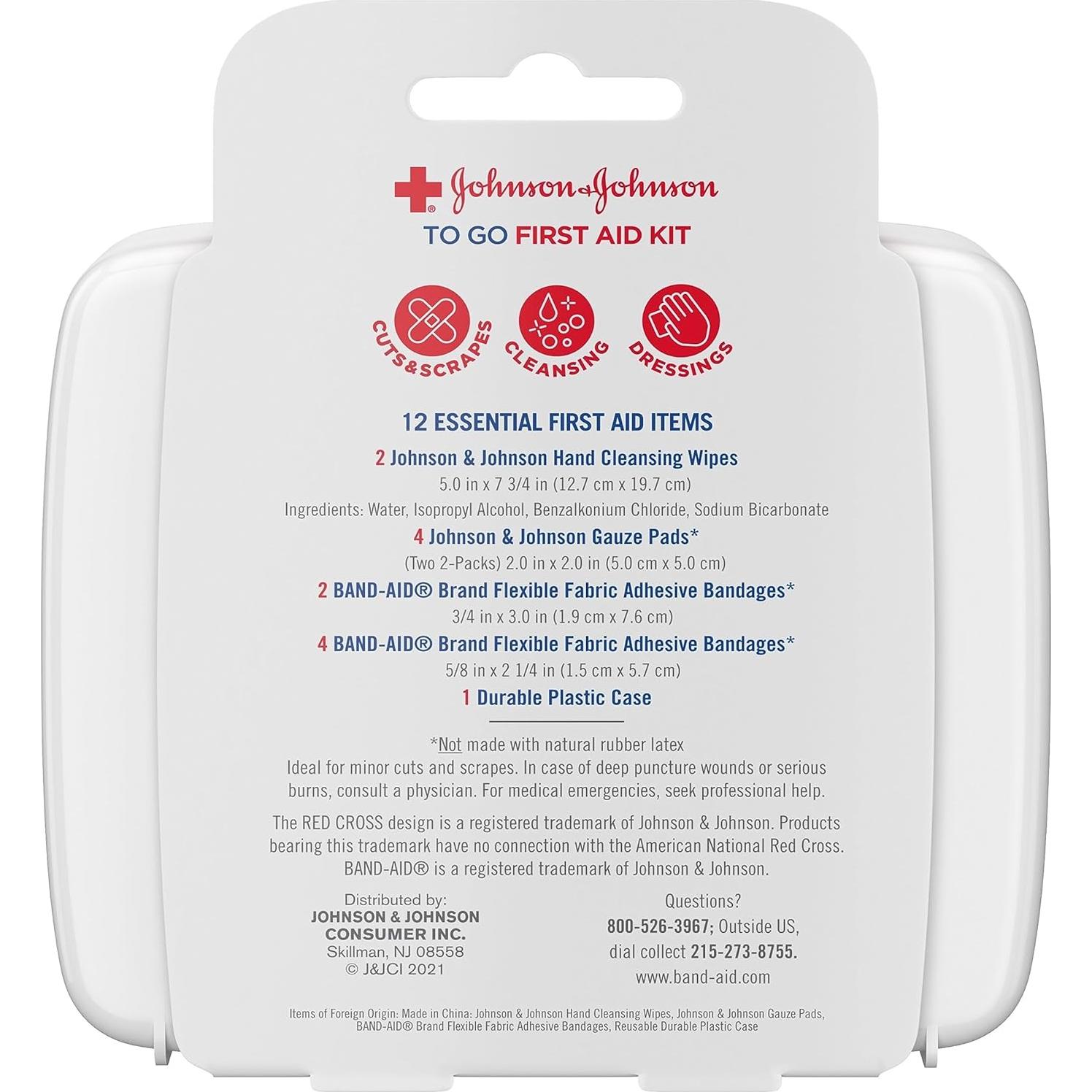 Johnson & Johnson Red Cross First Aid-to-Go Mini First Aid Kit, 12 Count (Pack of 48) total count 576