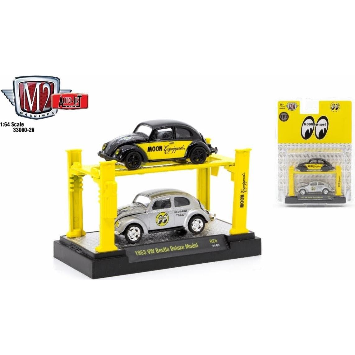 Collectibles M2 Machines 33000-26 Auto-Lift Moon Equipped - 1953 Classic Beetle Deluxe Model Set of Two with Lift 1/64 Scale