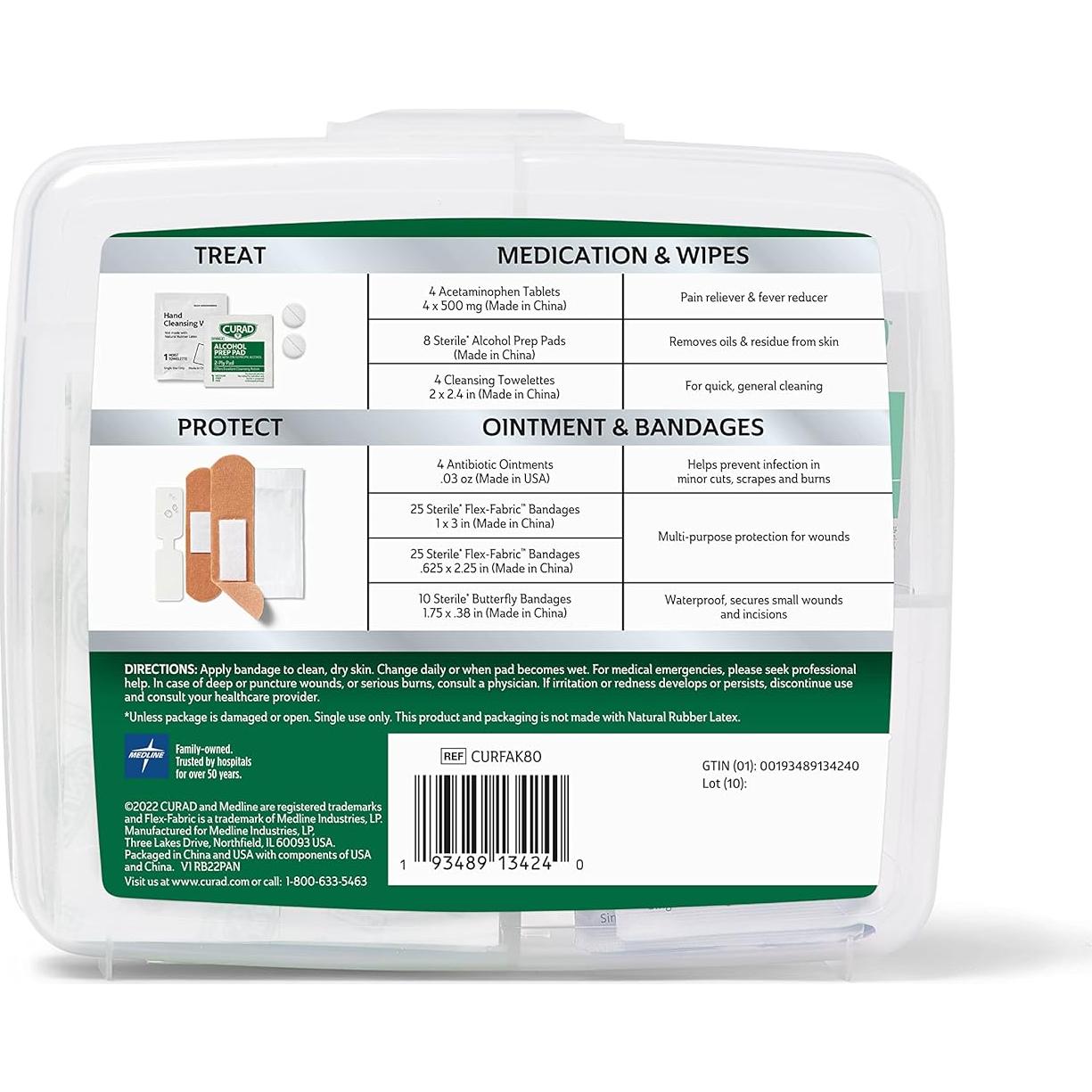 Kit de Primeros Auxilios Compacto CURAD 80 Unidades con Medicamentos