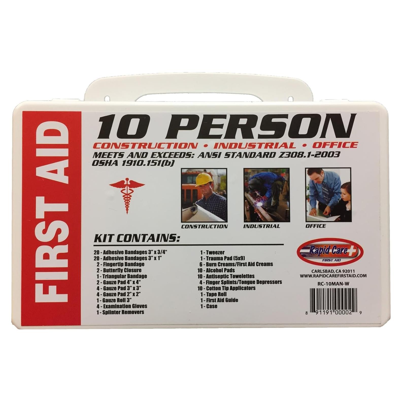 Rapid Care First Aid RC-10MAN-W 10 person 106 Piece ANSI/OSHA Compliant First Aid Kit in Wall Mountable Poly Case