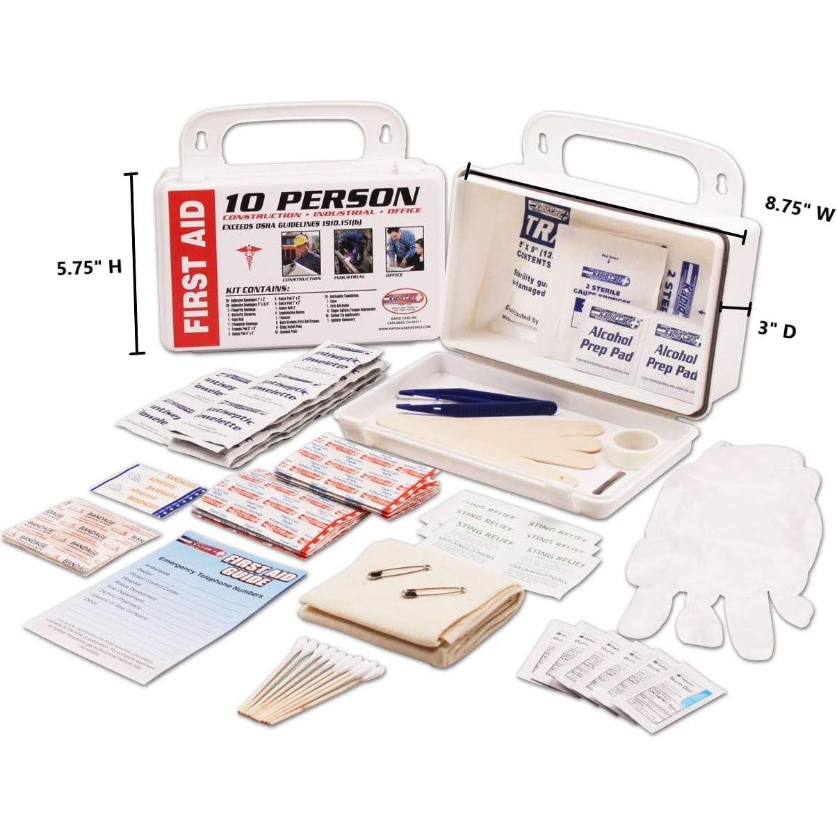 Rapid Care First Aid RC-10MAN-W 10 person 106 Piece ANSI/OSHA Compliant First Aid Kit in Wall Mountable Poly Case