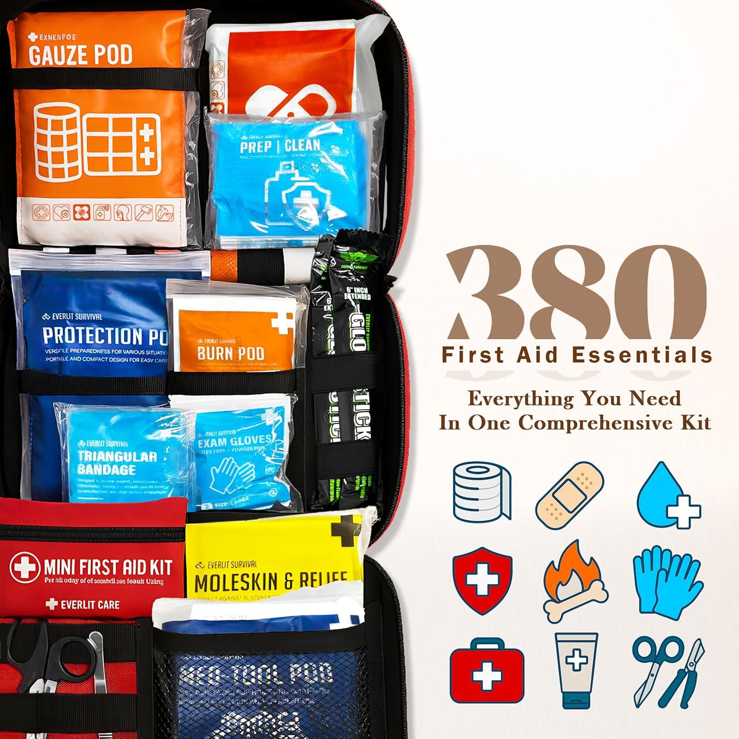 Kit de Primeros Auxilios 380 Piezas Everlit Care - Hogar, Oficina, Viaje