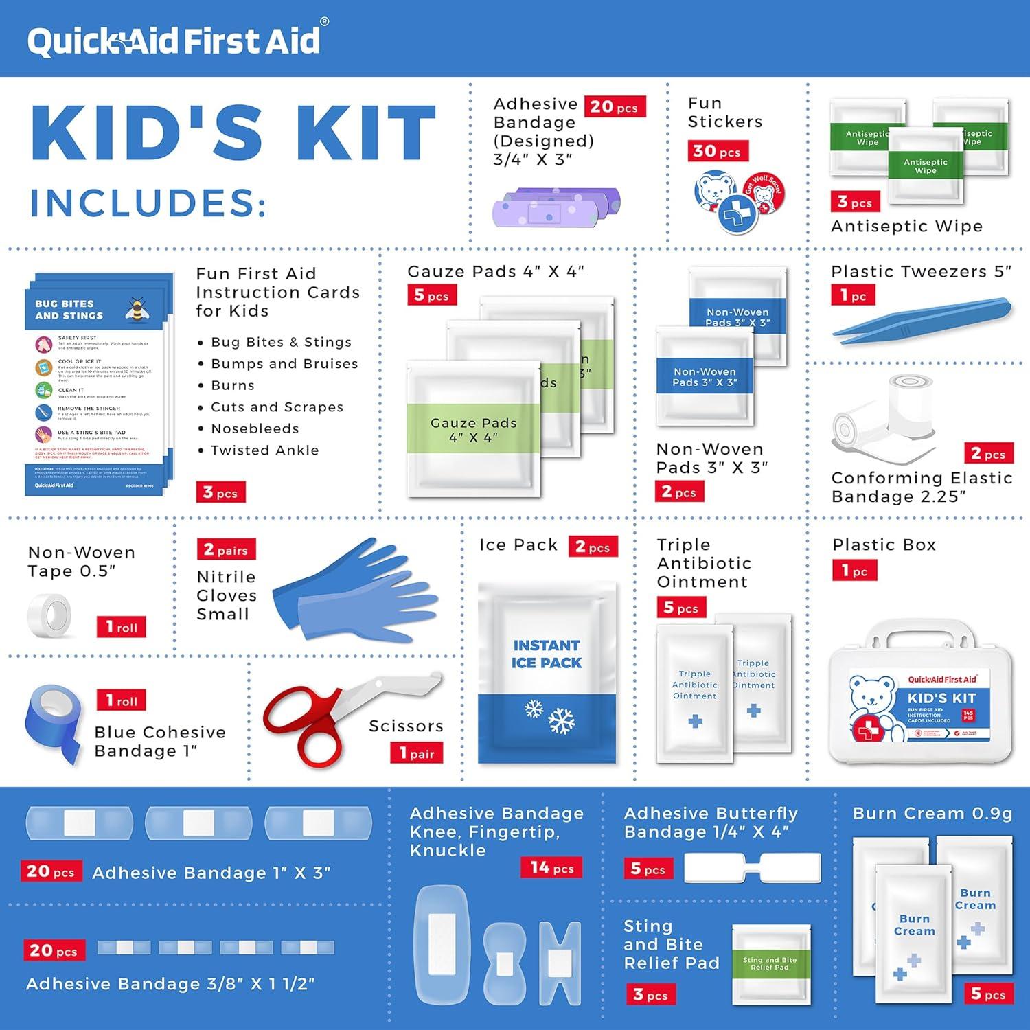 Kit de Primeros Auxilios Quick Aid para Niños - 145 Piezas