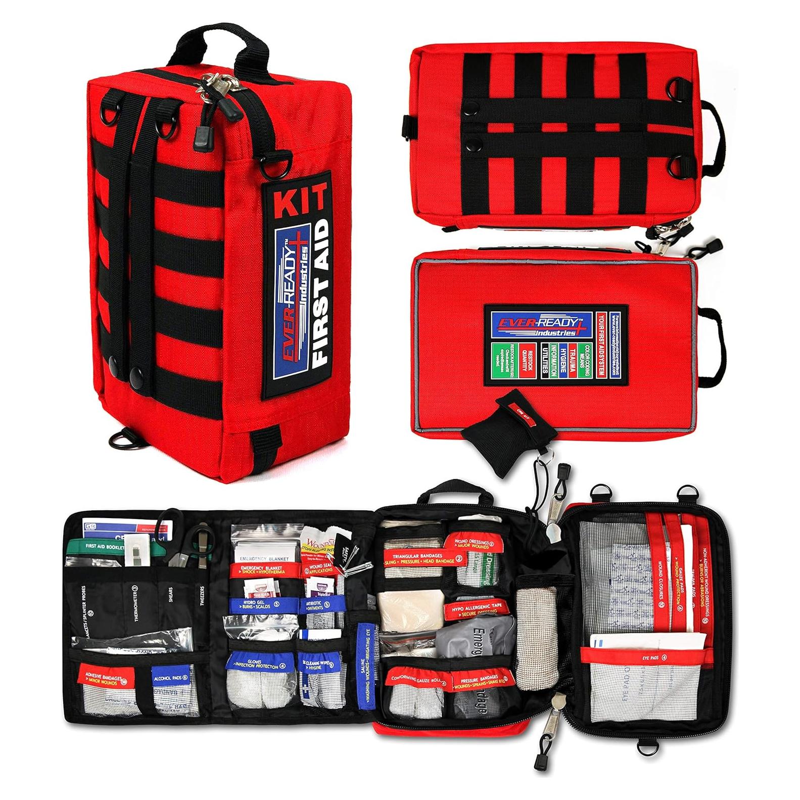 Ever-Ready Industries Outdoor Protection and Workplace First Aid Kit - Emergency Medical and Trauma Kit- Color Coded, Essential Trauma Items, Durable and Portable - 196 Pieces