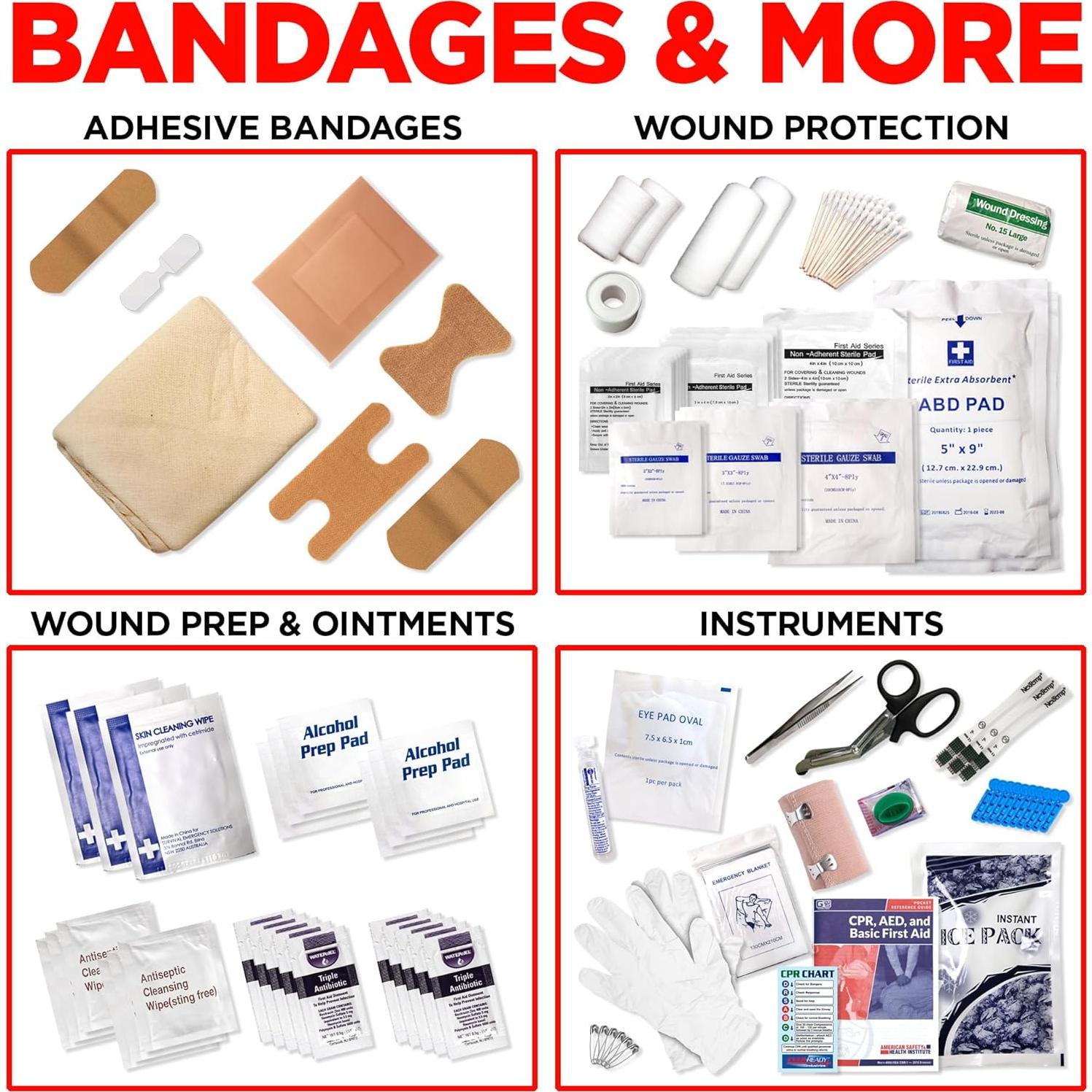 Ever-Ready Industries Outdoor Protection and Workplace First Aid Kit - Emergency Medical and Trauma Kit- Color Coded, Essential Trauma Items, Durable and Portable - 196 Pieces