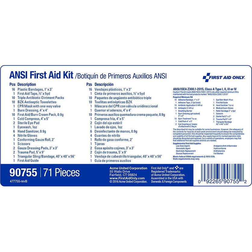 Kit de Primeros Auxilios Only 90755 para 10 Personas - 71 Piezas