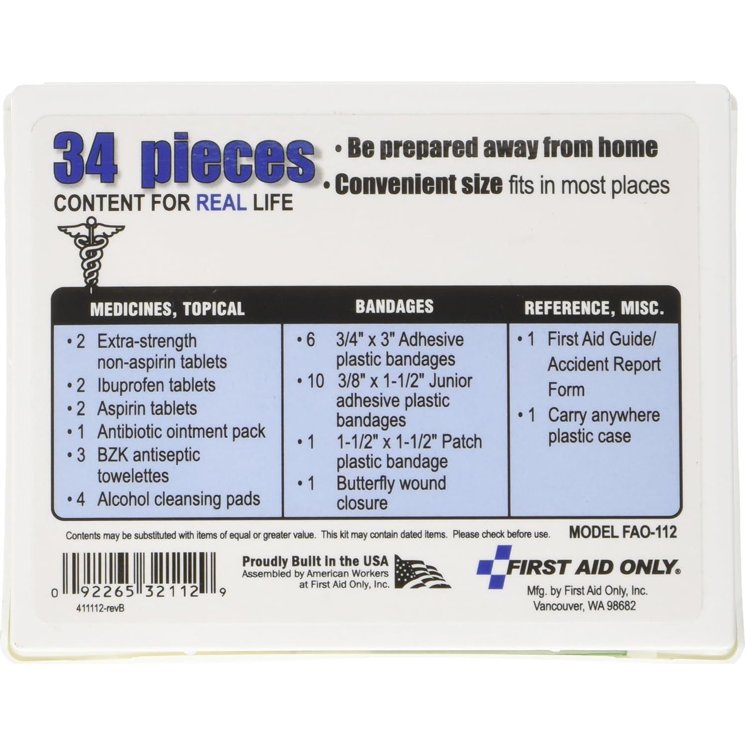 Kit de Primeros Auxilios 34 Piezas FIRST AID ONLY 12.1x9.5cm