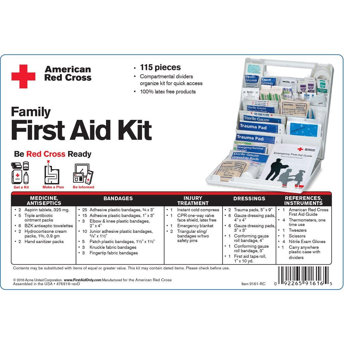 Kit de Primeros Auxilios Deluxe Cruz Roja Americana 115 Piezas