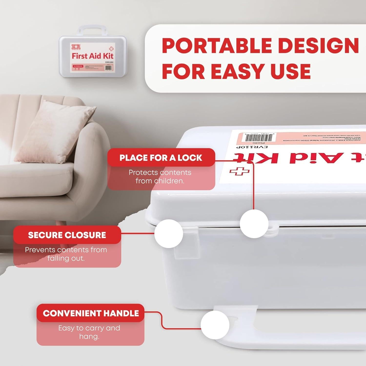 Kit de Primeros Auxilios Ever Ready para 25 Personas - Caja Plástica