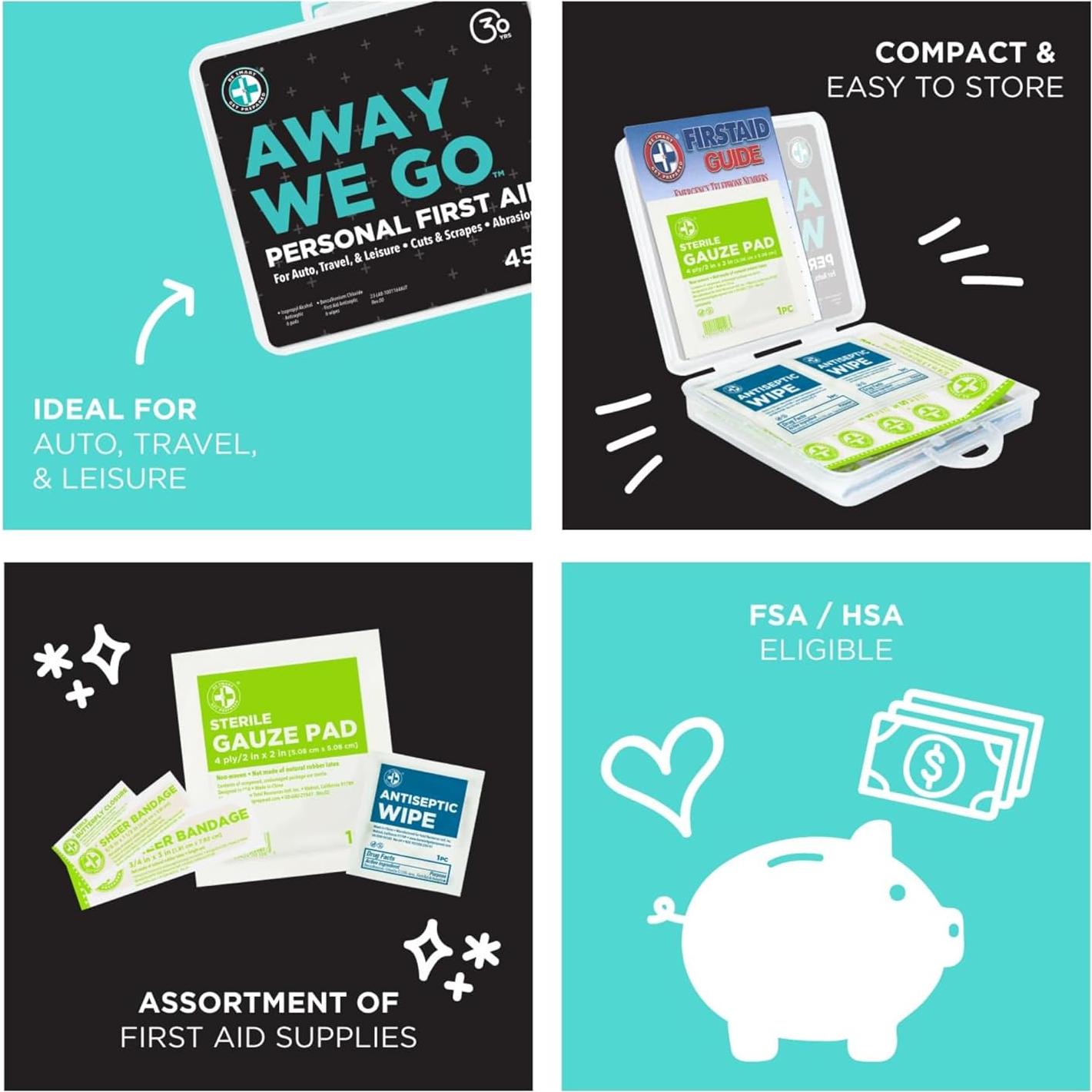 Kit de Primeros Auxilios Be Smart Get Prepared 45 Piezas - Hogar, Auto, Viaje