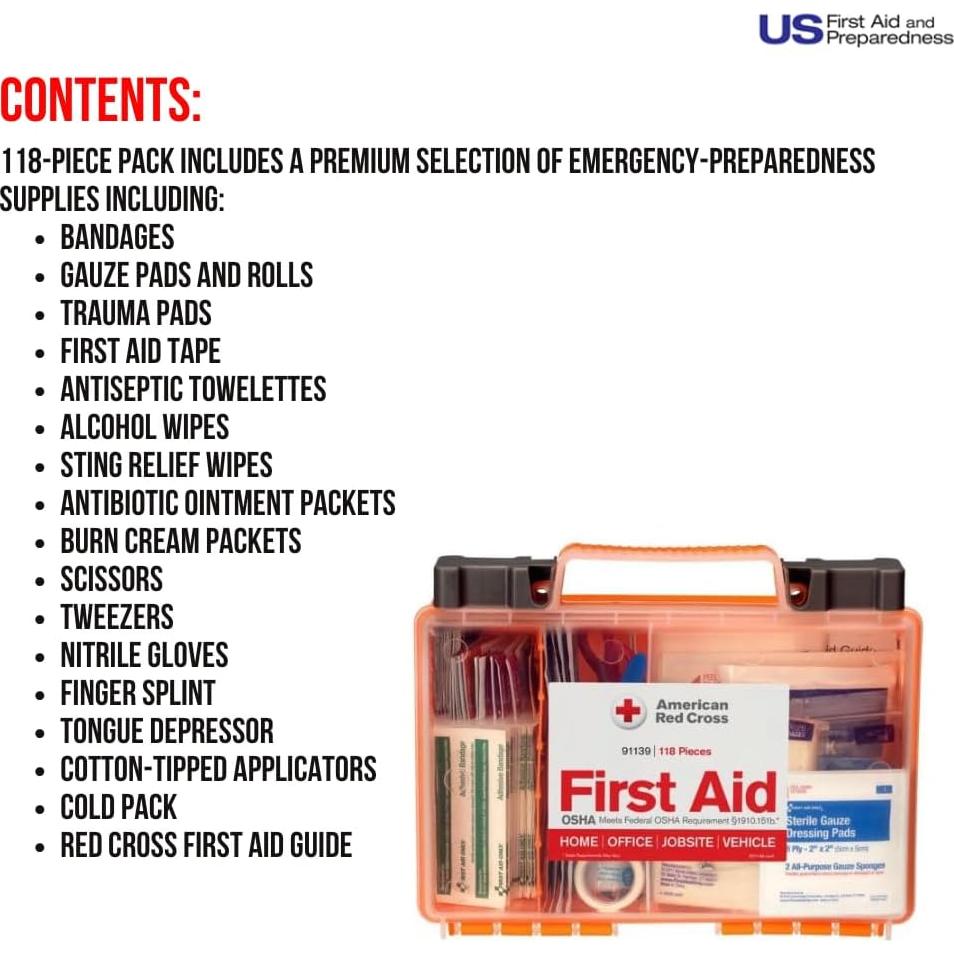 Kit de Primeros Auxilios Cruz Roja Americana 25 Personas 118 Piezas