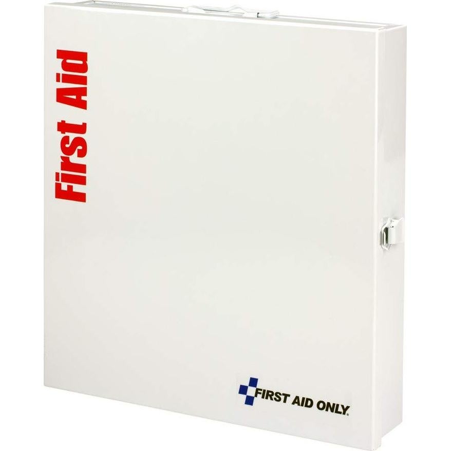 First Aid Only 746005 SmartCompliance 50-Person ANSI 2021 A and OSHA Compliant First Aid Cabinet for Restaurant Kitchen, Cafeteria, and Other Food Service Venues, Large Metal Cabinet