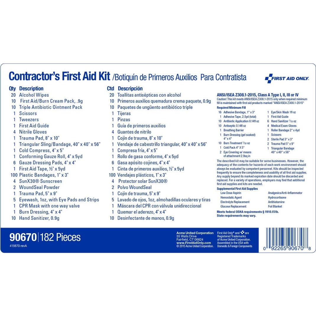 Kit de Primeros Auxilios First Aid Only 182 Piezas para 25 Personas