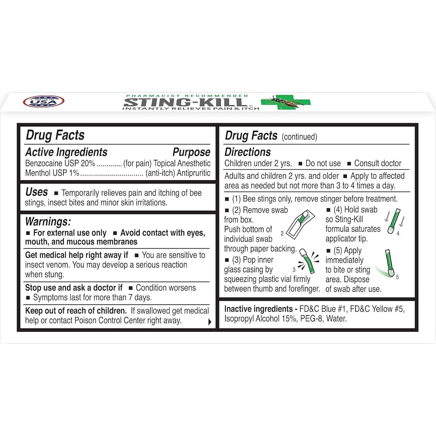Hisopos Anestésicos Sting-Kill para Picaduras - Paquete de 10