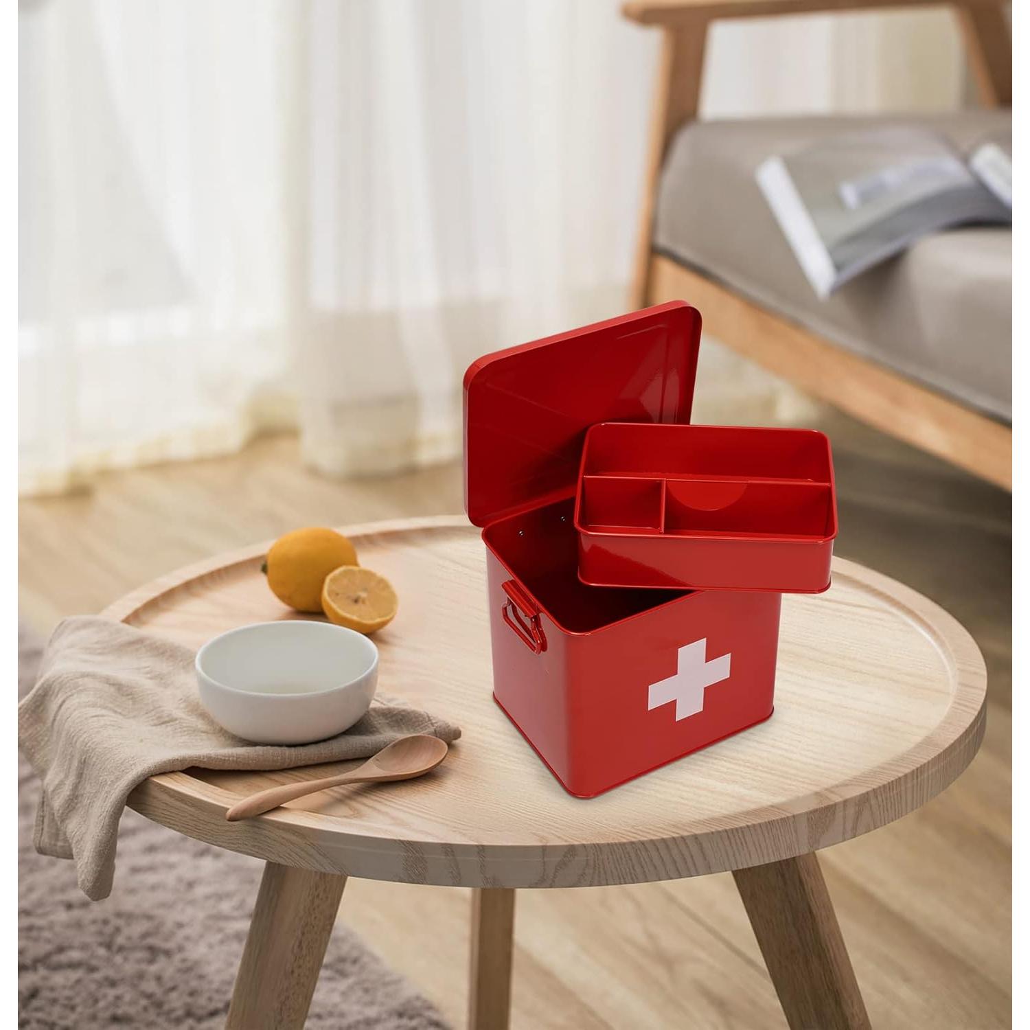 Kit de Primeros Auxilios Xbopetda Caja de Metal 2 Niveles Rojo