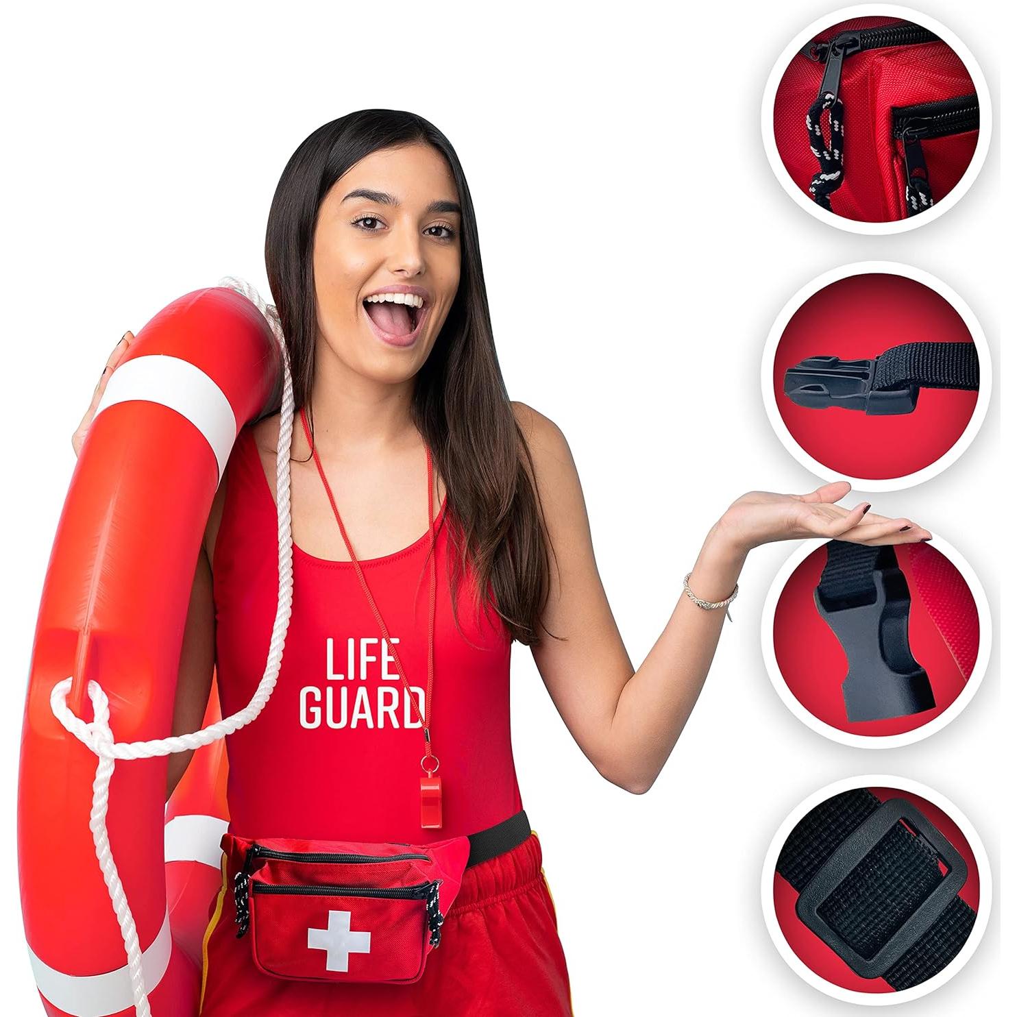 Riñonera de Socorrista Roja EMS XTRM con Silbato y 5 Bolsas