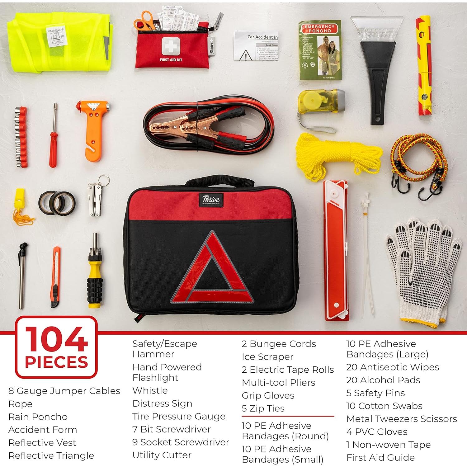 Kit de Emergencia para Automóviles Thrive - 104 Piezas con Botiquín