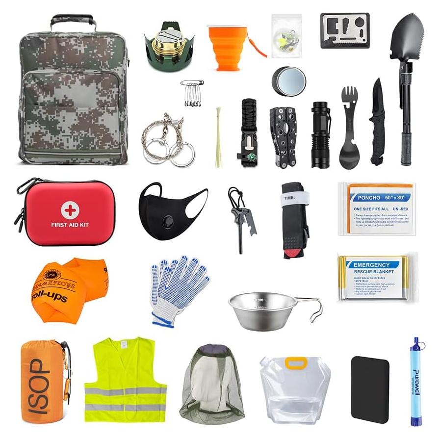 Kit de Supervivencia ISOP 32 Piezas Mochila Emergencia Camping