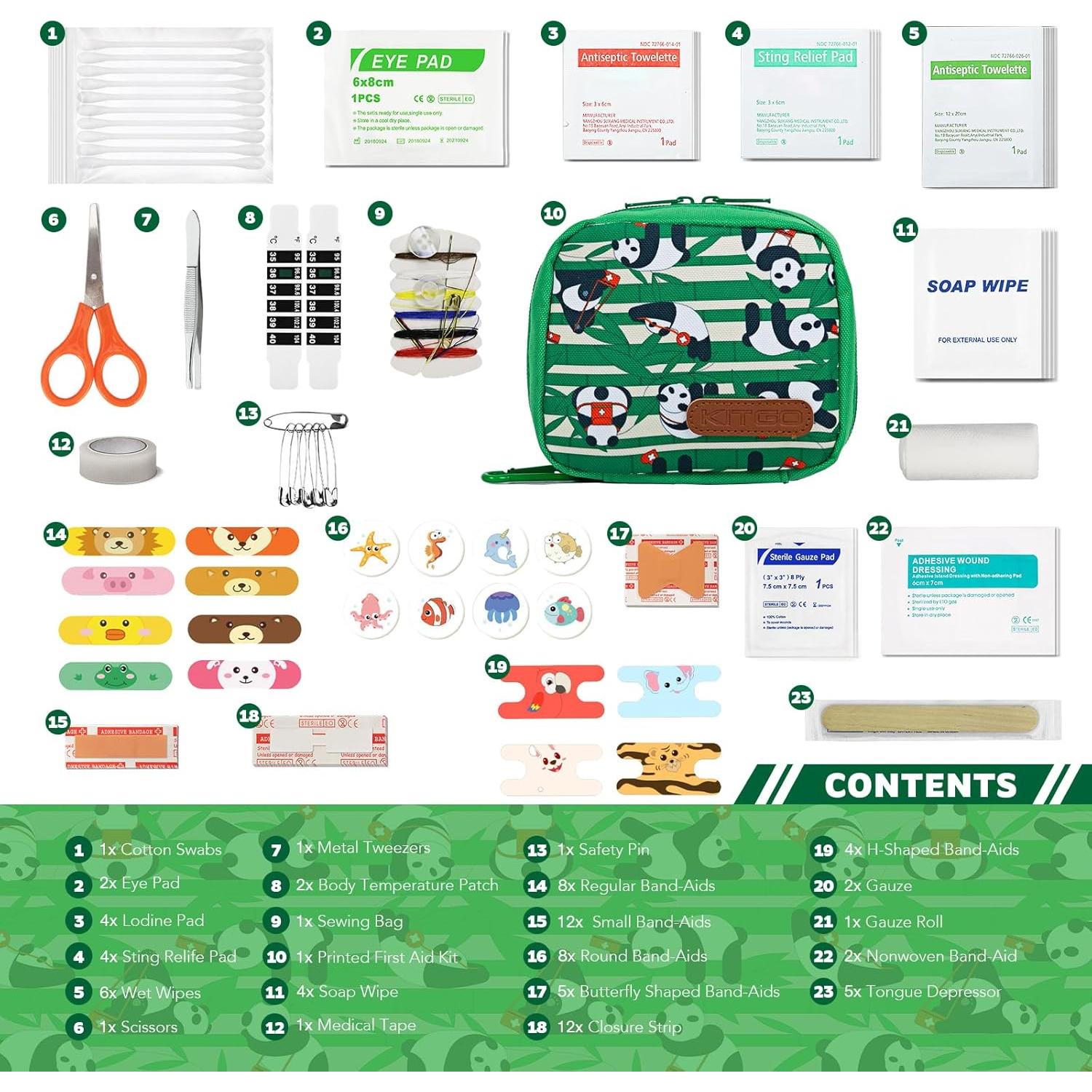 First Aid Kit for Kids - 107 Pieces, Small Travel for Car, Home, Outdoors, Sports, Camping, Backpacking, Mini First Aid Kit Includes Customized Band-Aids, Bandages