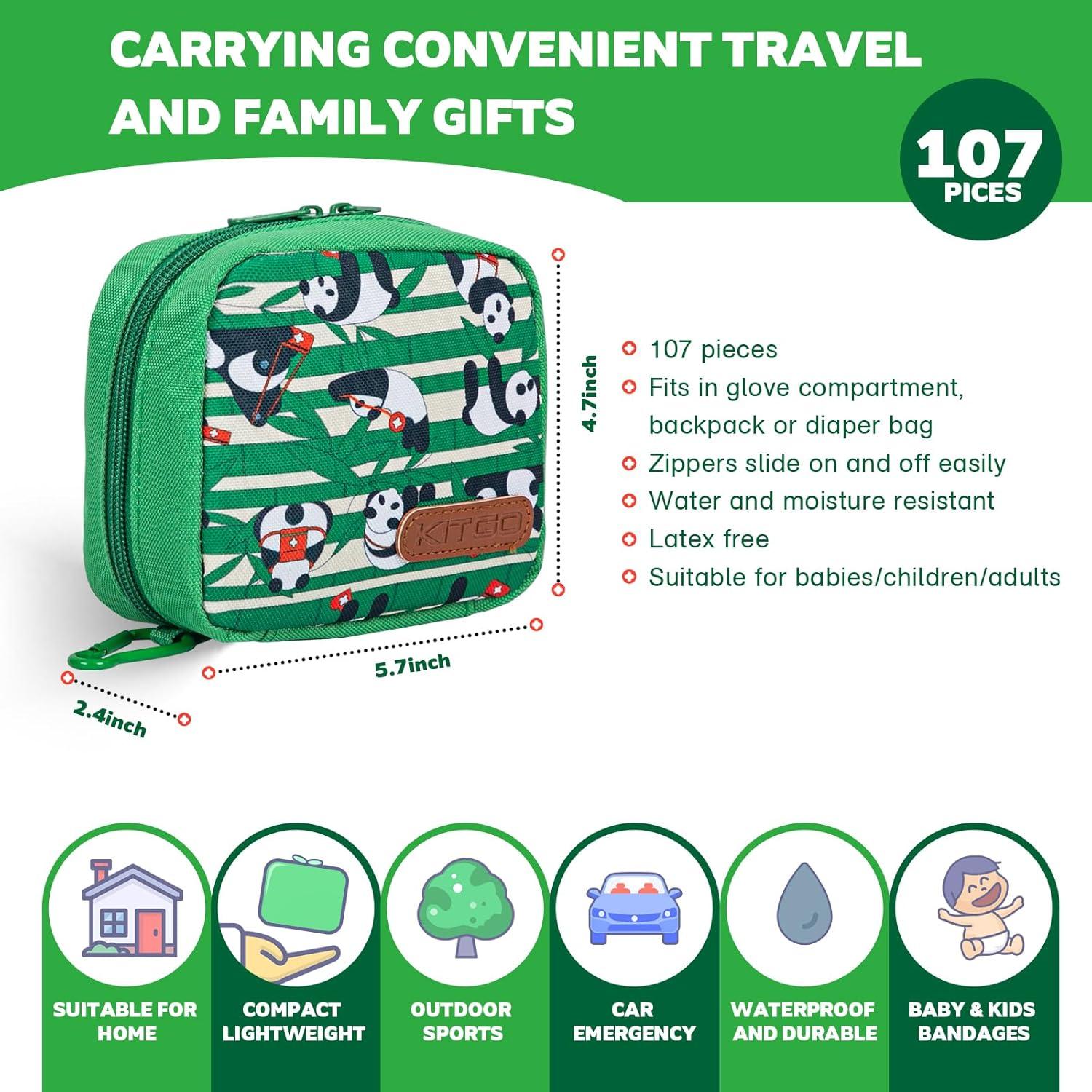 First Aid Kit for Kids - 107 Pieces, Small Travel for Car, Home, Outdoors, Sports, Camping, Backpacking, Mini First Aid Kit Includes Customized Band-Aids, Bandages