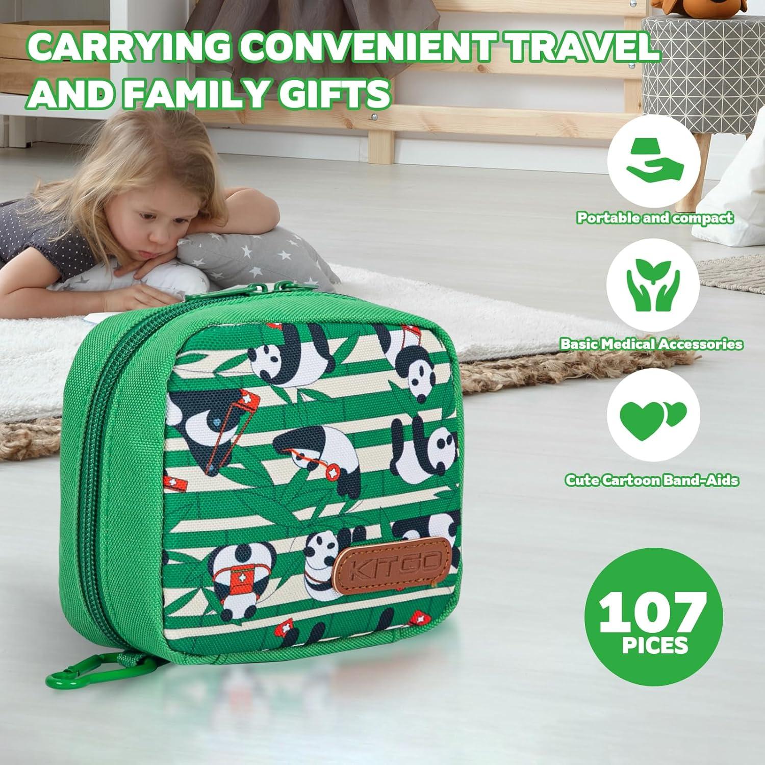 First Aid Kit for Kids - 107 Pieces, Small Travel for Car, Home, Outdoors, Sports, Camping, Backpacking, Mini First Aid Kit Includes Customized Band-Aids, Bandages