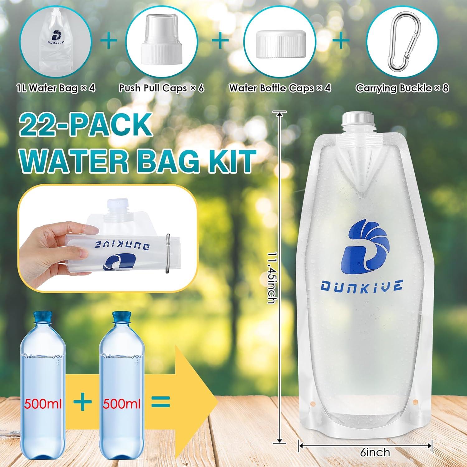 Botellas de Agua Plegables Dunkive 1L - 4 Unidades Reutilizables