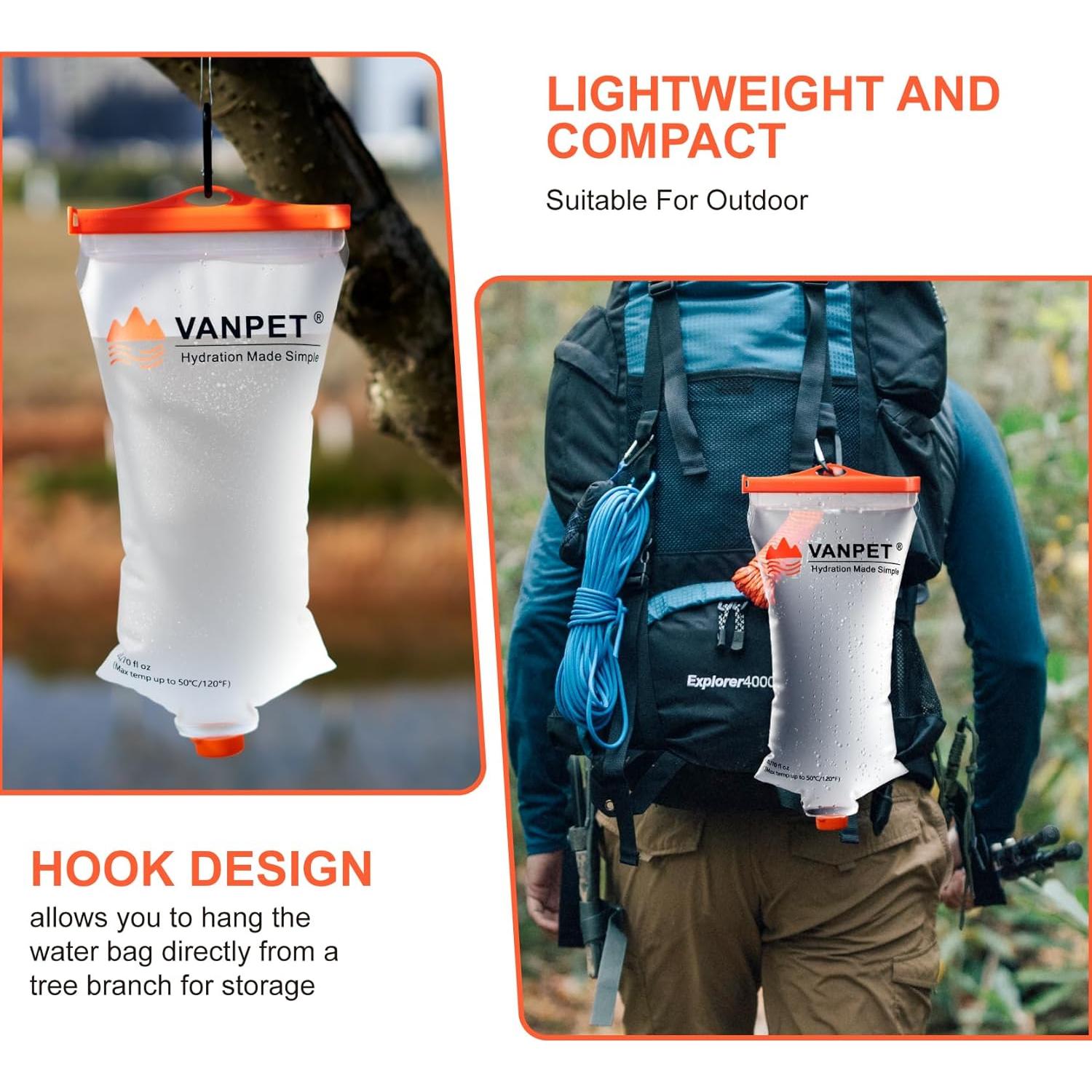 Bolsa de Agua 2L VANPET TPU Plegable para Camping y Senderismo