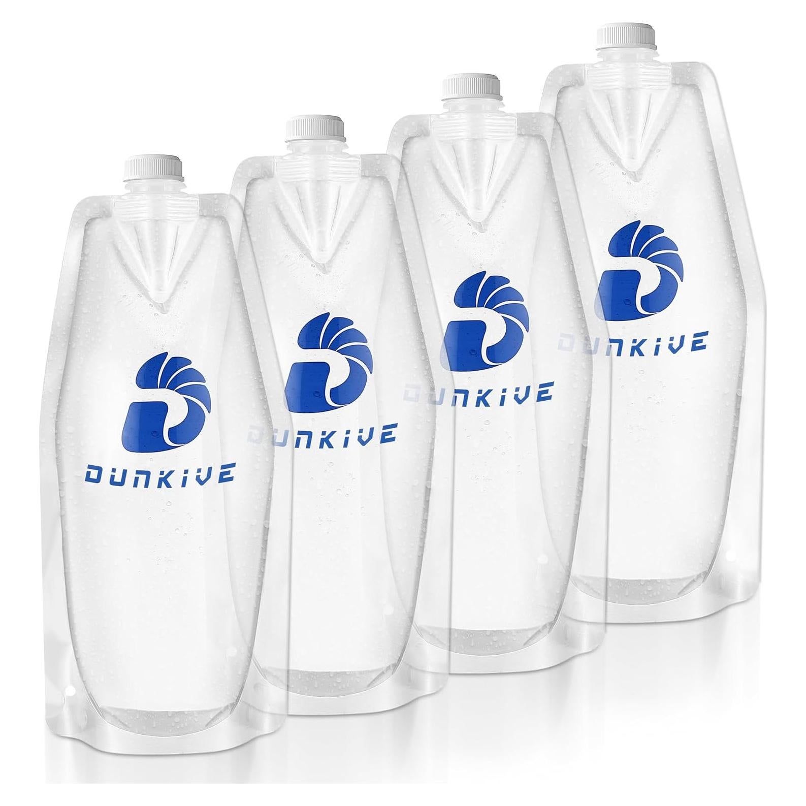 Botellas de Agua Plegables Dunkive 1L - Pack de 4 Transparentes