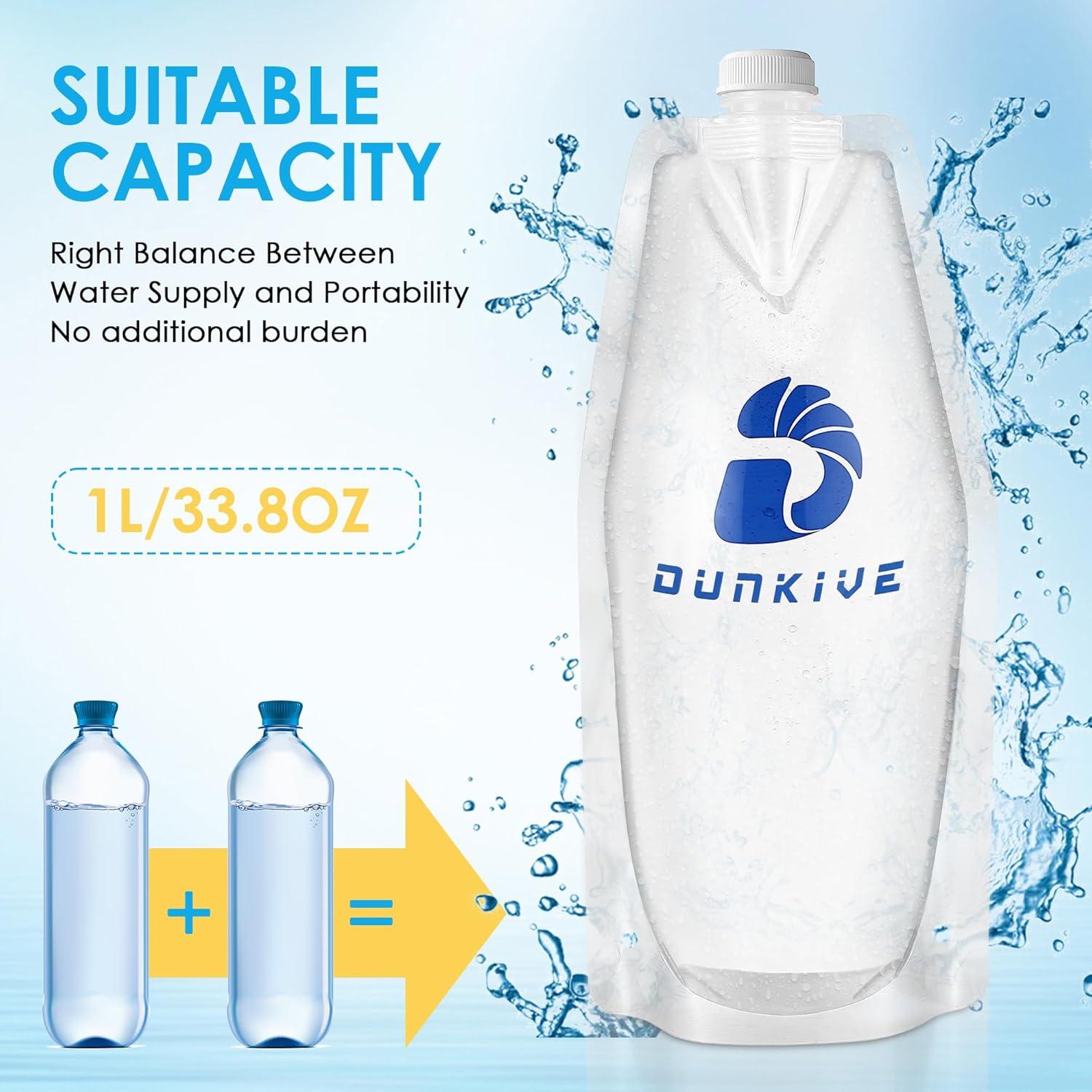 Botellas de Agua Plegables Dunkive 1L - Pack de 4 Transparentes