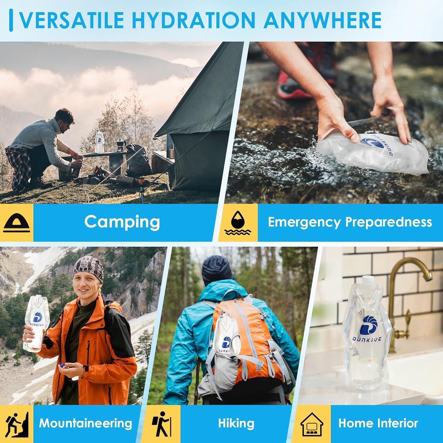 Botellas de Agua Plegables Dunkive 1L - Pack de 4 Transparentes