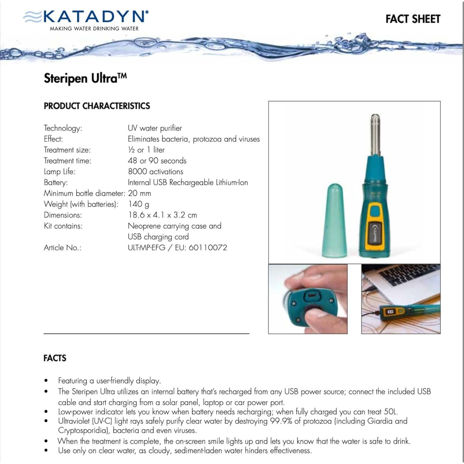 Purificador de Agua UV SteriPen Ultra - Batería 2200mAh