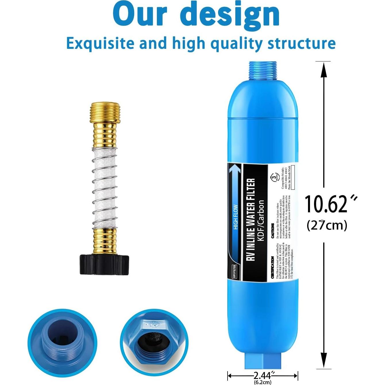 Filtro de Agua Inline Lifefilter RV - Paquete de 2, Reduce Cloro y Olores