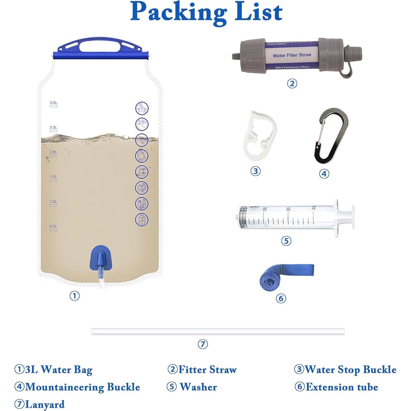 Filtro de Agua por Gravedad SISKEYCOOC 3L para Camping y Emergencias