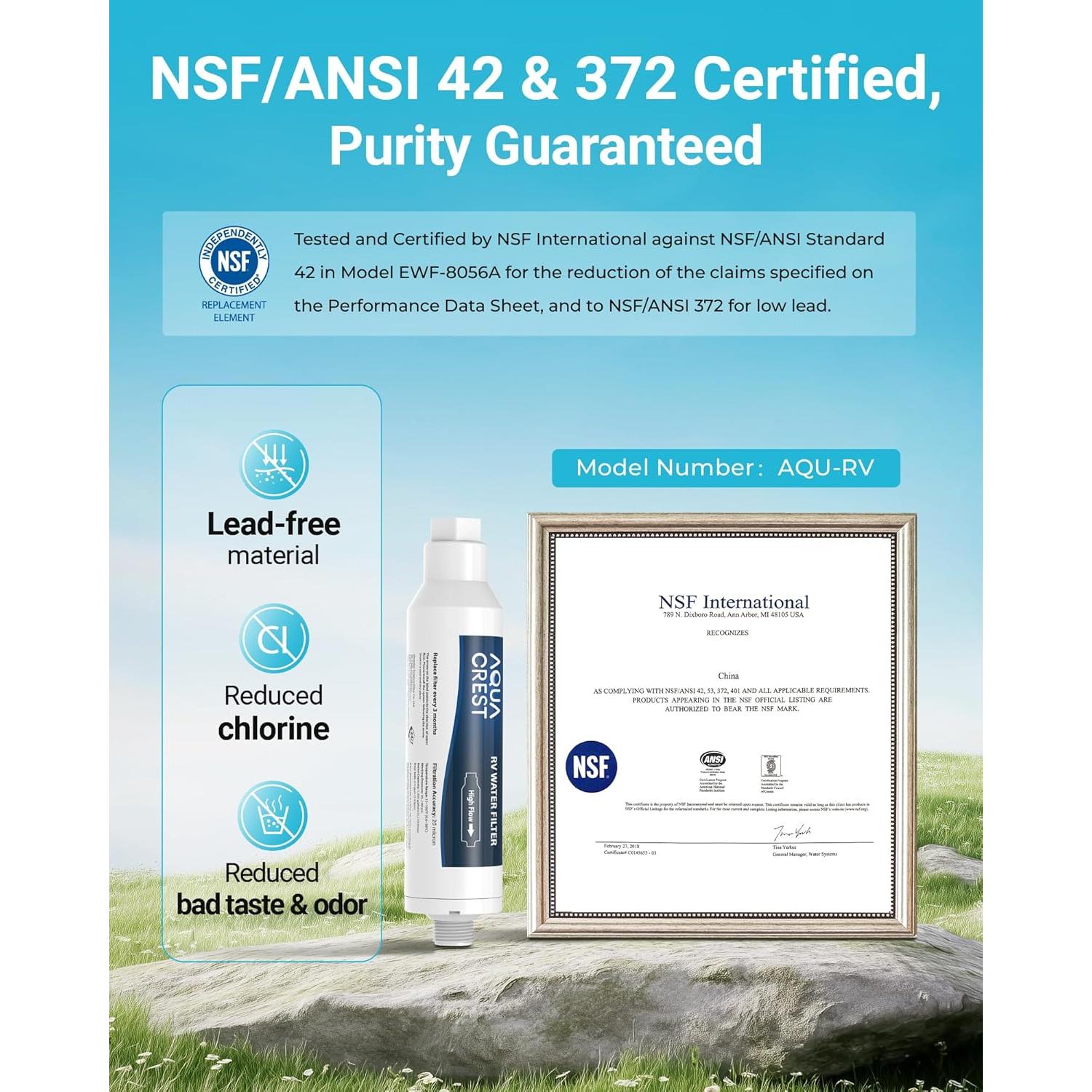 Filtro de Agua AQUA CREST RV - Paquete de 4, Reduce Cloro y Olores