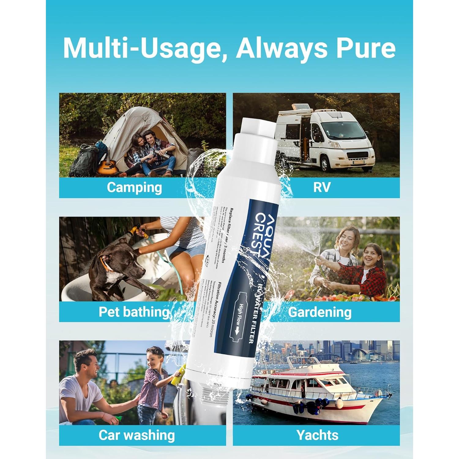 Filtro de Agua AQUA CREST RV - Paquete de 4, Reduce Cloro y Olores