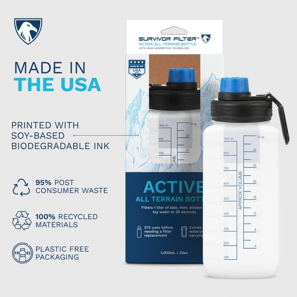 Botella de Filtro de Agua Survivor Filter 1L - Camping y Senderismo