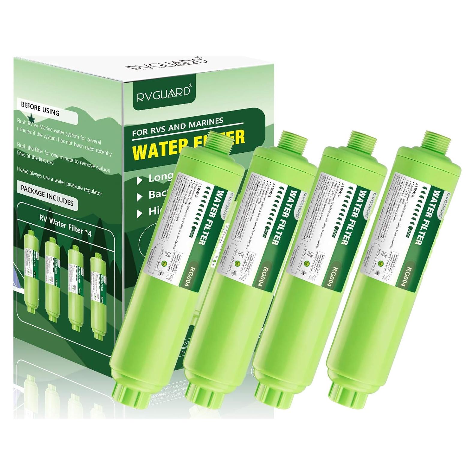 RVGUARD Inline RV Water Filter, Reduces Odors, Bad Taste, Rust, Chlorine, Ideal for RV and Marine use, 4 Pack