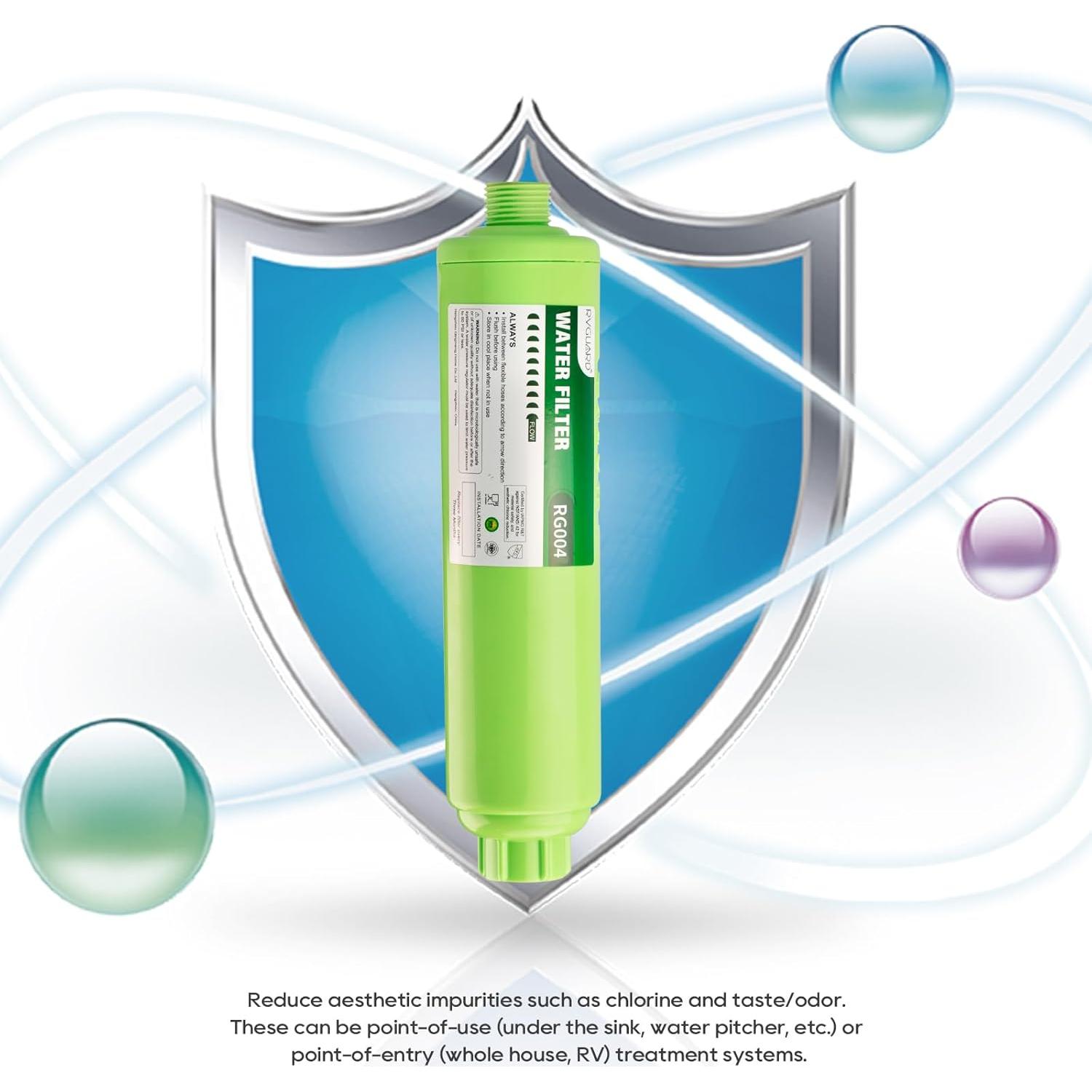RVGUARD Inline RV Water Filter, Reduces Odors, Bad Taste, Rust, Chlorine, Ideal for RV and Marine use, 4 Pack