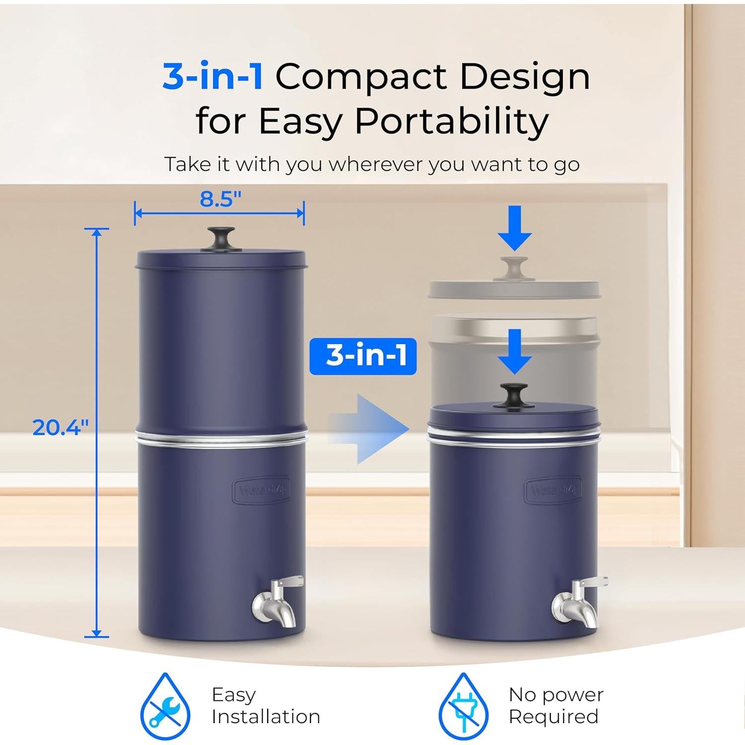 Filtro de Agua por Gravedad Waterdrop 8.5L Acero Inoxidable