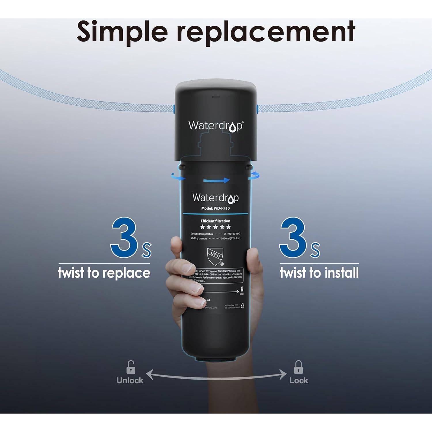 Cartucho de Filtro Waterdrop RF10 para Agua Bajo Fregadero