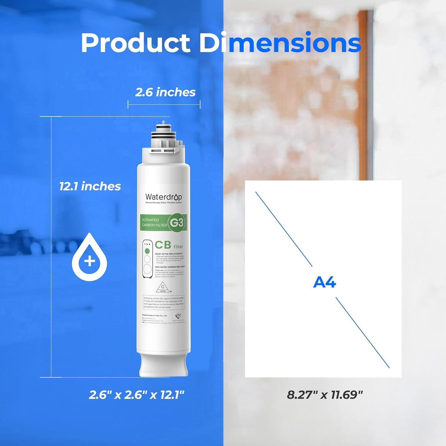 Filtro de Agua Waterdrop WD-G3-CB, Compatible con WD-G3-W