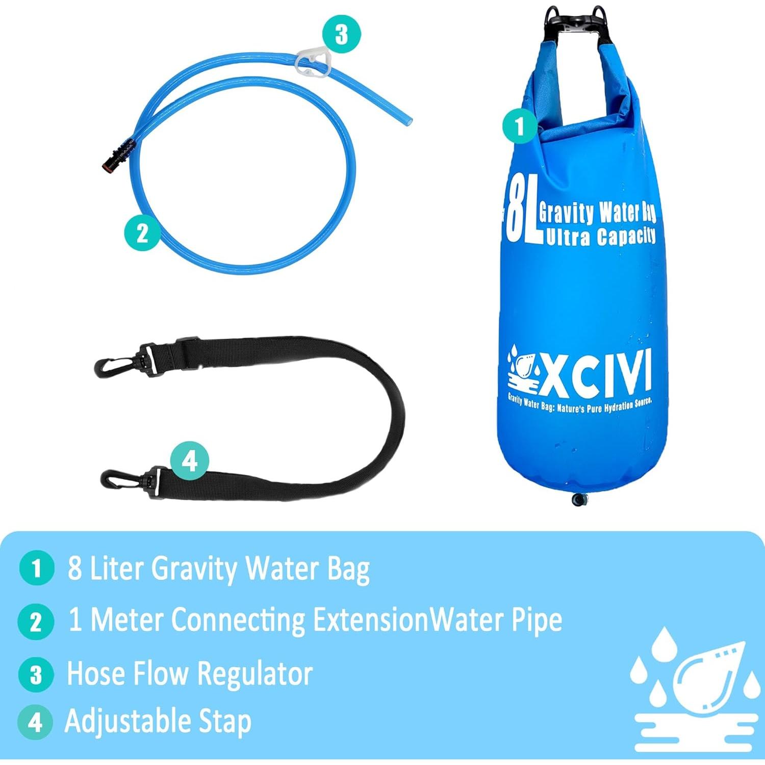 Bolsa de Agua por Gravedad xcivi 8L para Camping y Senderismo